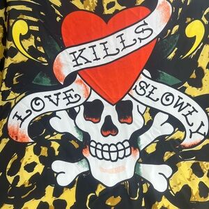 Ed Hardy Skull and Heart Scarf - Red, Black, Yellow